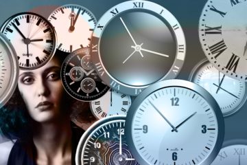 Produktiv statt Stress - Uhren und Frauengesicht
